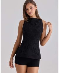 House Of Cb - Valencia Cotton Placement Lace Broderie Anglaise Boat Neck Top - Lyst