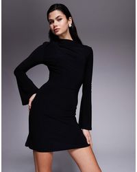 ASOS - Draped High Neck Mini Dress With Long Sleeve And Aline Skirt - Lyst