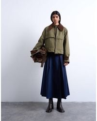 TOPSHOP - Denim Padded Barn Jacket With Contrast Cord Collar - Lyst