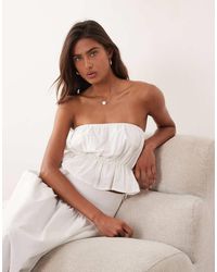 SNDY'S - Linen & Cotton Blend Bandeau Ruffle Top Co-Ord - Lyst