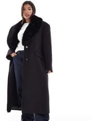 ASOS - Asos Design Curve Wool Blend Dad Coat With Faux Fur Collar - Lyst