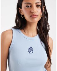 Pieces - Shell Embroidered Cotton Tank Top - Lyst