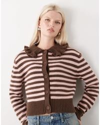 Collusion - Stripe Knitted Cardi With Frill Collar - Lyst