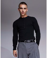 ASOS - Muscle Fit Long Sleeve T-shirt With Henley Neck - Lyst