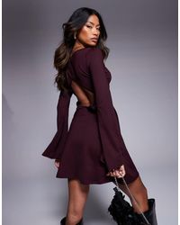 ASOS - Getailleerde Superzachte Mini-Jurk Met Lange Mouwen En Hoge Hals - Lyst