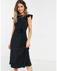 Oasis Midi Jurk Met Ruches Aan - Zwart