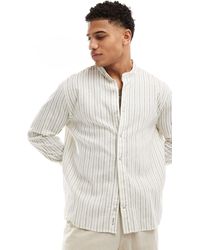 Pull&Bear - Rustic Linen Stripe Grandad Neck Shirt - Lyst