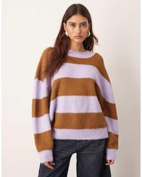 ARRANGE - Oversized Gestreepte Gebreide Trui Met Ronde Hals - Lyst