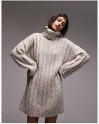 TOPSHOP - Knitted Wide Rib Roll Neck Dress - Lyst