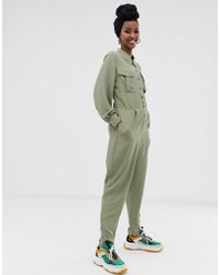 ASOS Long Sleeve Military Shirt Jumpsuit - Green