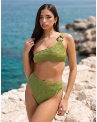 ASOS - Oceana Asymmetric One Shoulder Crop Bikini Top With Molten Hardware Detail - Lyst