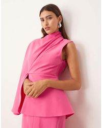 ARRANGE - Vestido Midi Con Panel Drapeado Y Manga Asimétrica De Crepé Grueso Premium De - Lyst