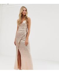 Bariano Robe longue ornée de sequins effet dégradé avec bretelles au dos - Or - Métallisé