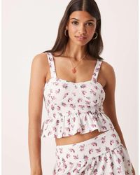 ASOS - Top Corsetero De Estilo Mesonera De Tirantes Con Y Volante En El Bajo De Tejido Texturizado De - Lyst