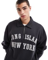 Hollister - Motif Quarter Zip Boxy Foldover Collar Sweat Top - Lyst