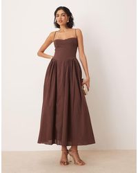 Bardot - Vestido Largo Marrón Con Diseño Estilo Corsé Y Lazada En La Espalda De - Lyst