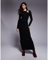 ASOS - Ribbed Asymmetric Neck With Knot Detail Maxi Dress - Lyst
