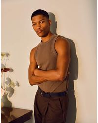 TOPMAN - High Neck Stripe Rib Vest - Lyst