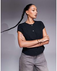 ASOS - Top Con Maniche Ad Aletta E Bottoni Frontali Con Cuciture - Lyst
