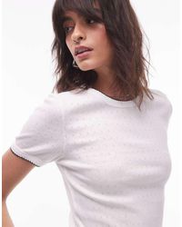 TOPSHOP - T-Shirt Traforata Color Avorio Con Bordi A Contrasto - Lyst
