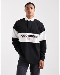 Polo Ralph Lauren - Polo Sportiva Oversize Stile Rugby Nera Con Pannello Con Logo Sul Petto E Bandiera - Lyst