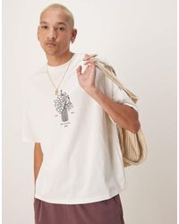 SELECTED - T-Shirt Oversize Color Crema Con Stampa Di Vaso Sul Petto - Lyst