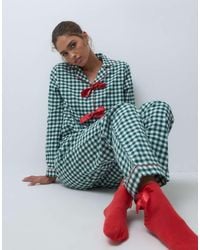 Chelsea Peers - Christmas Brushed Cotton Flannel Tie Front Shirt And Trouser Pyjama Set - Lyst
