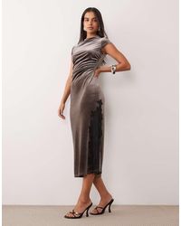Nobody's Child - Manon Velvet High Neck Cap Sleeve Midi Dress - Lyst