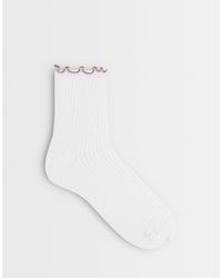Pieces - Contrast Frill Trim Socks - Lyst