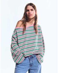 Bershka - Printed Asymmetric Neck Long Sleeve T-Shirt - Lyst