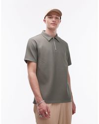 TOPMAN - Short Sleeve 1/4 Zip Through Plisse Shirt - Lyst