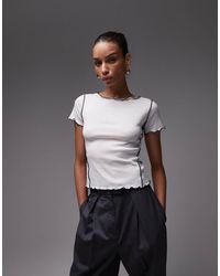 Mango - Camiseta Blanca Con Costuras Y Bordes Ondulados De - Lyst