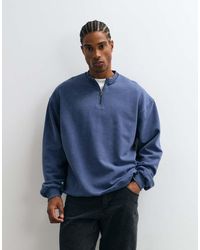 ASOS - Oversized Sweatshirt With Zip Neck, Wash And Raw Edge Detail - Lyst