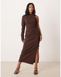 ASOS - Asos Design Petite One Shoulder Draped Midi Dress - Lyst