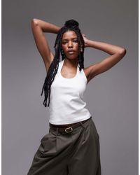 TOPSHOP - Top Allacciato Al Collo A Coste - Lyst
