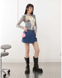 Santa Cruz - Denim Skort Met Overslag En Logo - Lyst