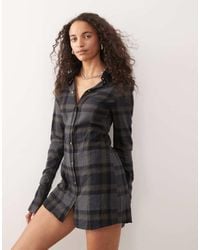 Monki - Long Sleeve Cinched Mini Shirt Dress - Lyst