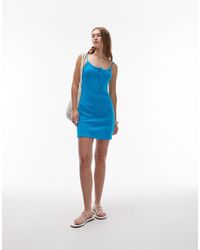 TOPSHOP - Vestido Corto Con Lazada Delantera De Tejido Efecto Rugoso De - Lyst