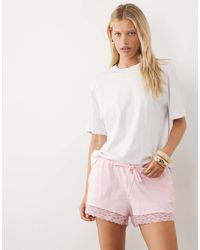 ASOS - Satin Lace Trim Draw Cord Shorts - Lyst