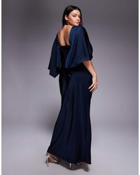 princess polly baby blue dress ASOS DESIGN long sleeve ruffle bias maxi dress with cape detail in cobalt  blue