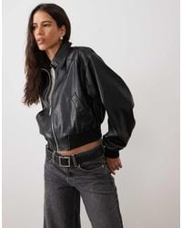 Calvin Klein - Cropped Faux Leather Bomber Jacket - Lyst