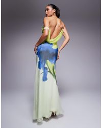 ASOS - Robe longue à fleurs avec col bénitier plongeant et détail dans le dos - Lyst