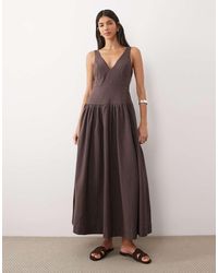 ASOS - Deep V Neck Dropped Waist Midi Sundress - Lyst