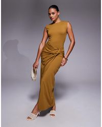ASOS - Slash Neck Twist Front Midi Dress - Lyst