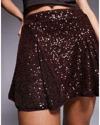 ASOS - Minigonna Fluttuante Color Cioccolato Con Godet E Paillettes - Lyst