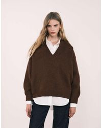 ASOS - Maglione Strutturato Super Squadrato Color Cioccolato Con Scollo A V - Lyst