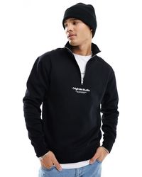 Jack & Jones - Sudadera negra con logo central y cremallera corta - Lyst