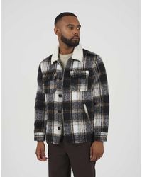 Brave Soul - Brushed Check Jacket With Sherpa Collar - Lyst