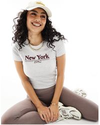 Cotton On - Camiseta gris entallada con diseño encogido y estampado gráfico "new york" - Lyst