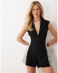 ASOS - Tailored Playsuit With Lace Trim Detail - Lyst